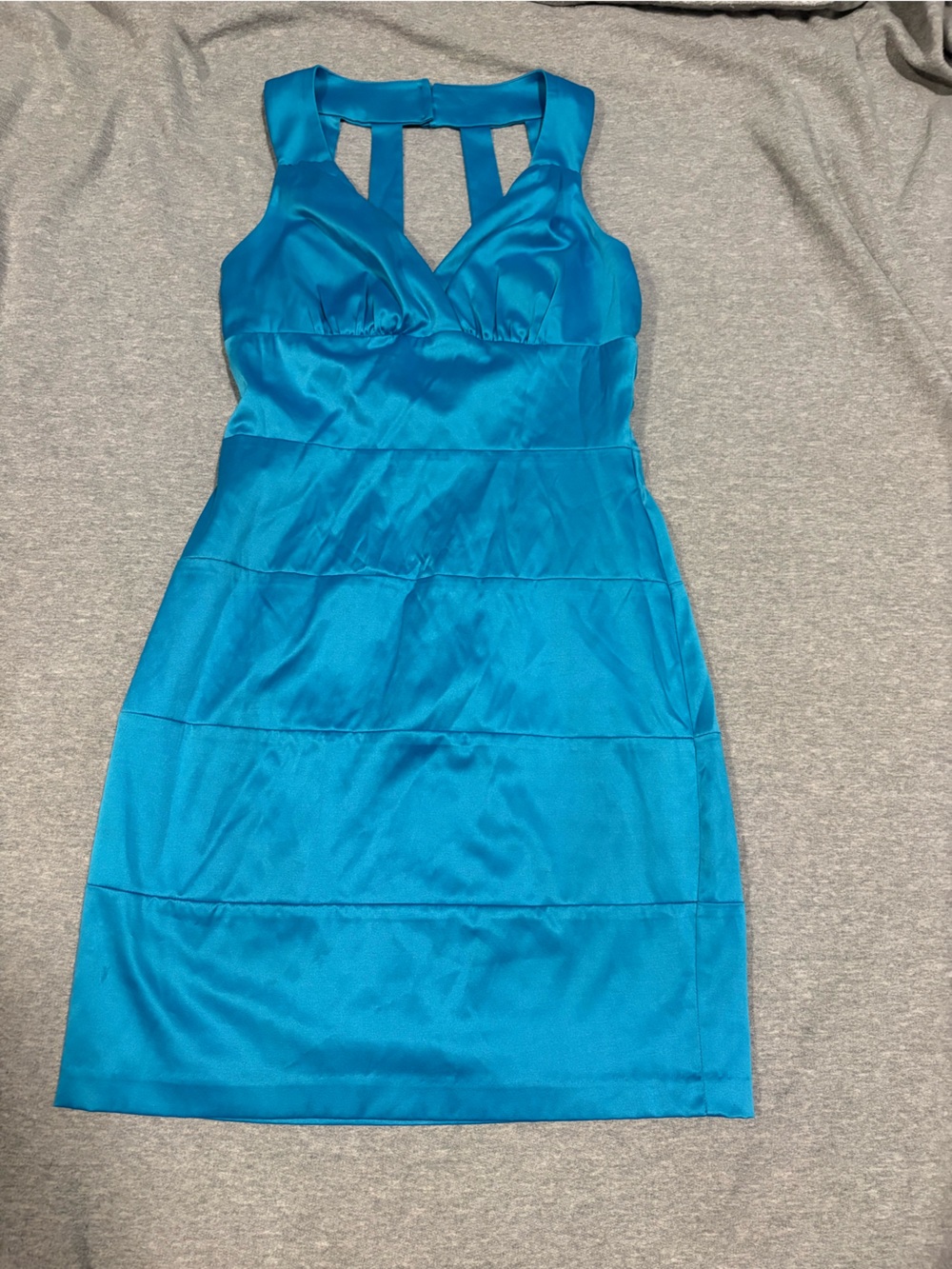 Bisou Bisou satin turquoise cocktail dress